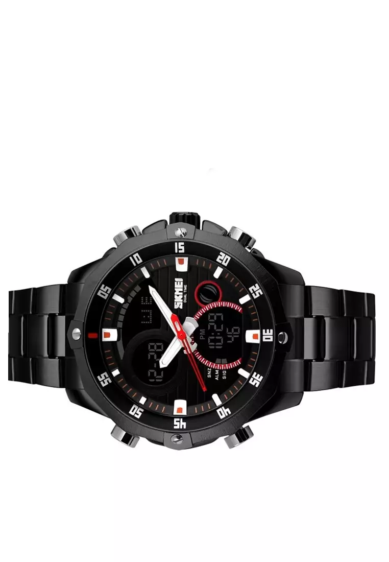 Jam Tangan Kasual Analog Digital Pria Waterproof Many Function Strap Tali Material Stainless Steel QE34 ORIGINAL