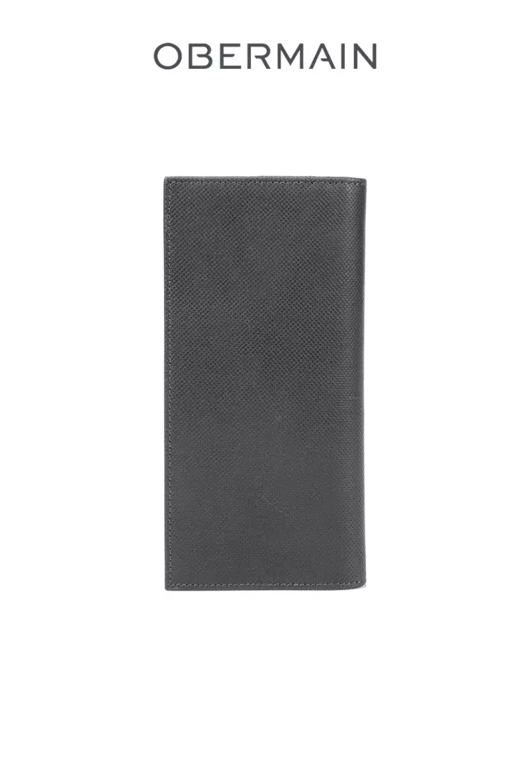 RFID Long Wallet Genuine Leather Grey