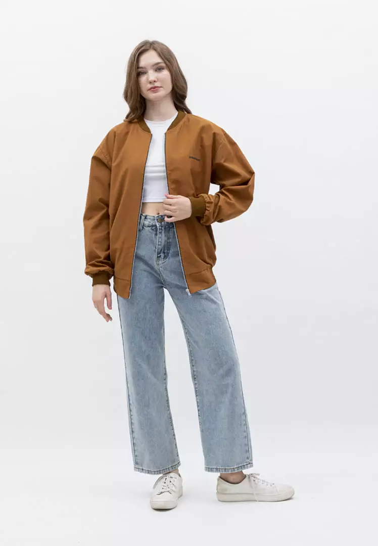 Houseofcuff Jaket Bomber Wanita Pria Unisex Polos Windbreaker Cokelat