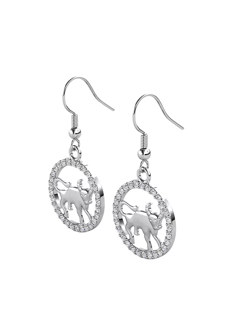 Horoscope Circlet Hook Earring TAURUS WG  - Anting Crystal Swarovski by Her Jewellery