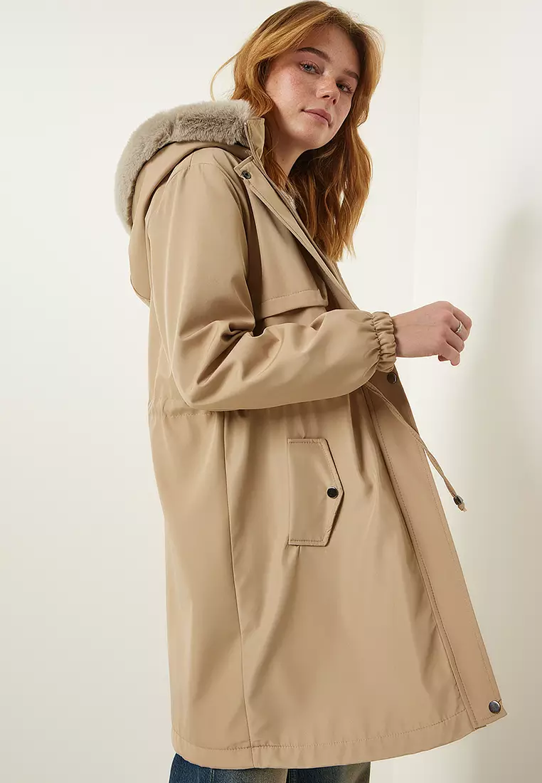 Jual Happiness Istanbul Faux Fur Longline Hooded Jacket Original