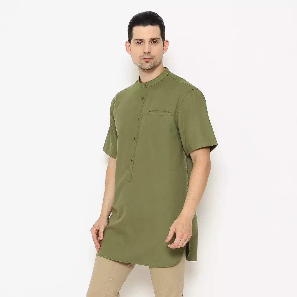 AMK Kemeja Koko Pria Kurta Lengan Pendek KK JAIMAL S/S Olive