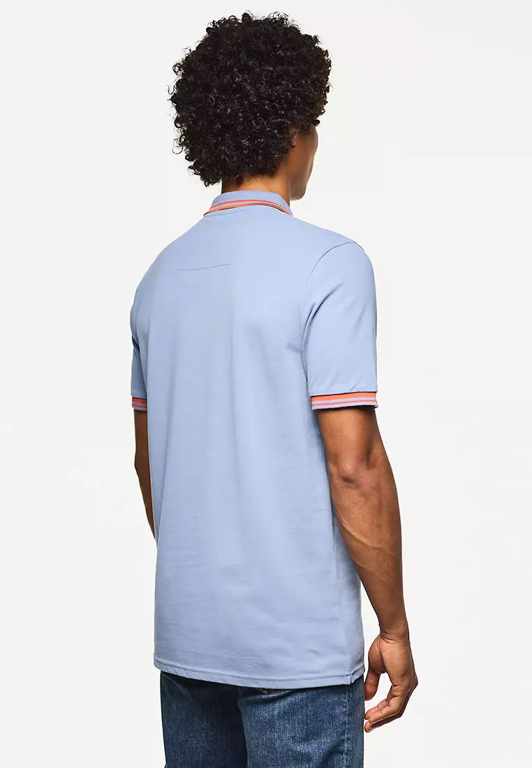 MENS BLUE SHADOW/SUNSET LEVANTO POLO WITH CONTRAST TIPPING