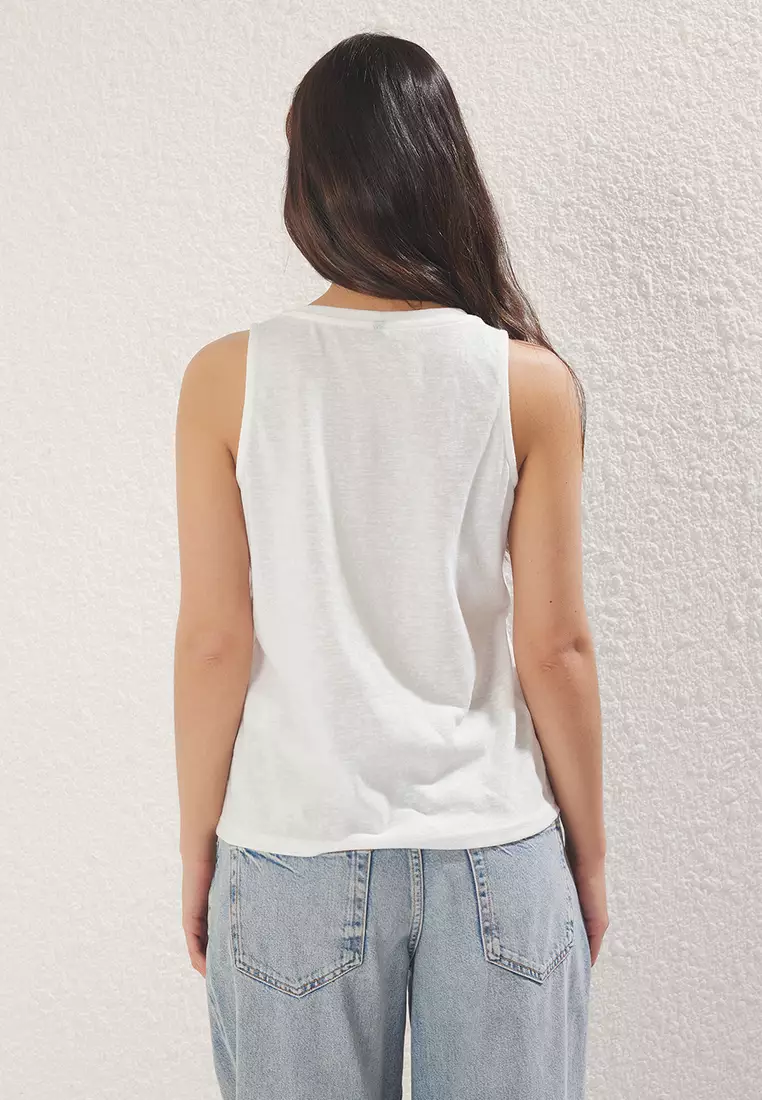 Ecru Linen Look Regular Pattern Knitted Undershirt TWOSS25AL00037