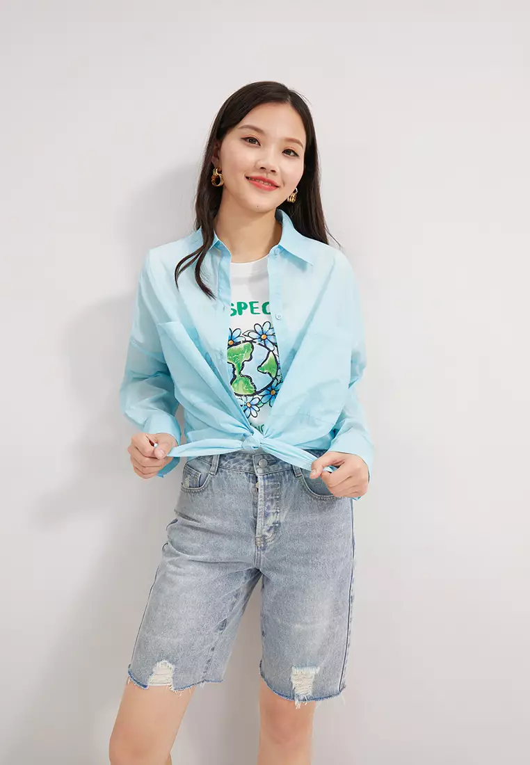 Loose Fit Semi Sheer Button Blouse