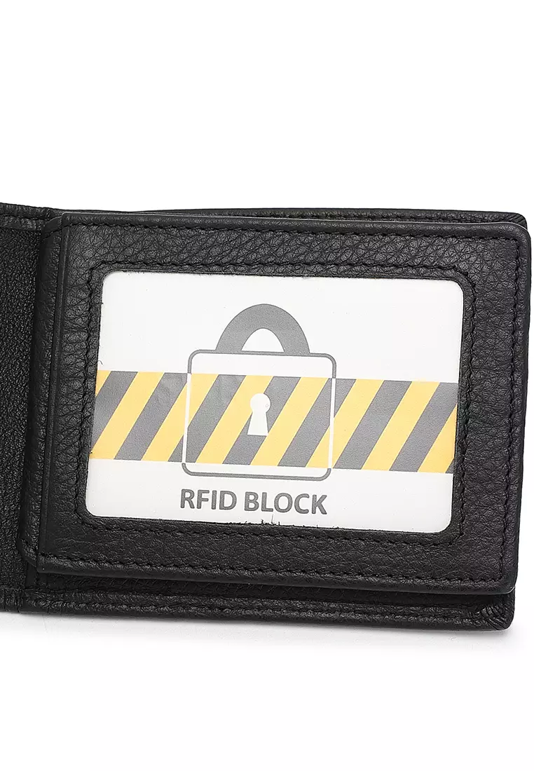 Genuine Leather RFID Short Wallet - Black