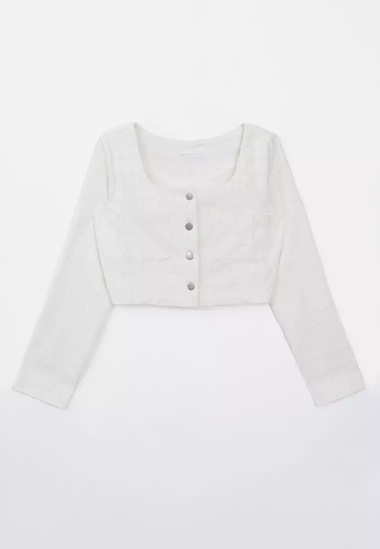 Tweed Square Neck Top