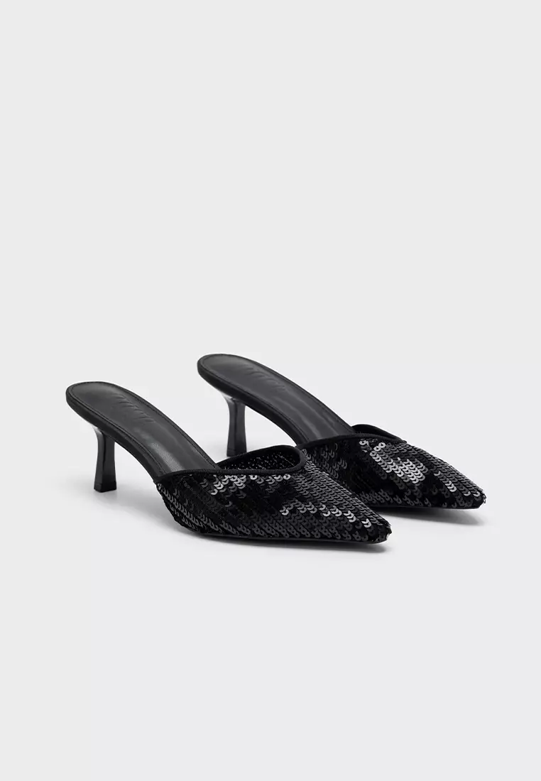 闪耀亮片喷漆跟包头穆勒鞋