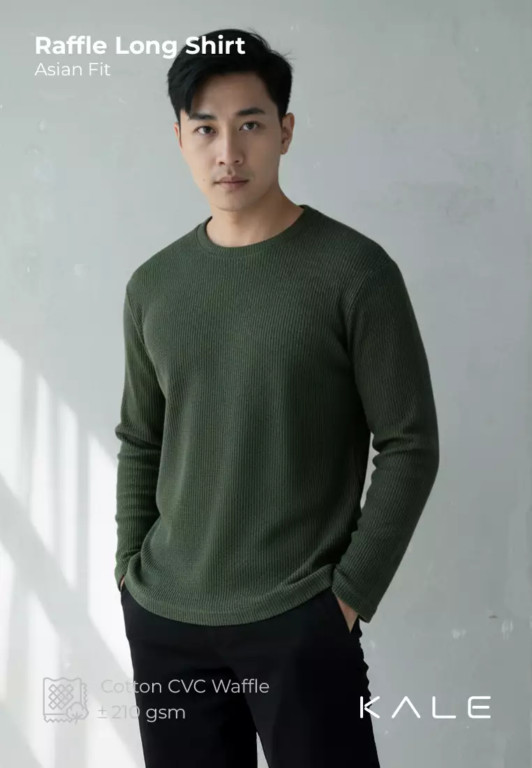 Kale Raffle Army Green Atasan Kaos Unisex Atasan Kaos Pria Hijau Atasan Kaos Kaos Polos Tekstur