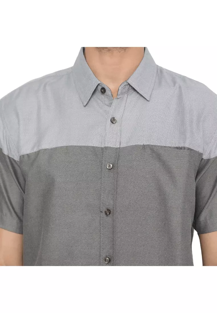 RBJ Kemeja Polos Kombi Abu Tua Regular Fit Pria