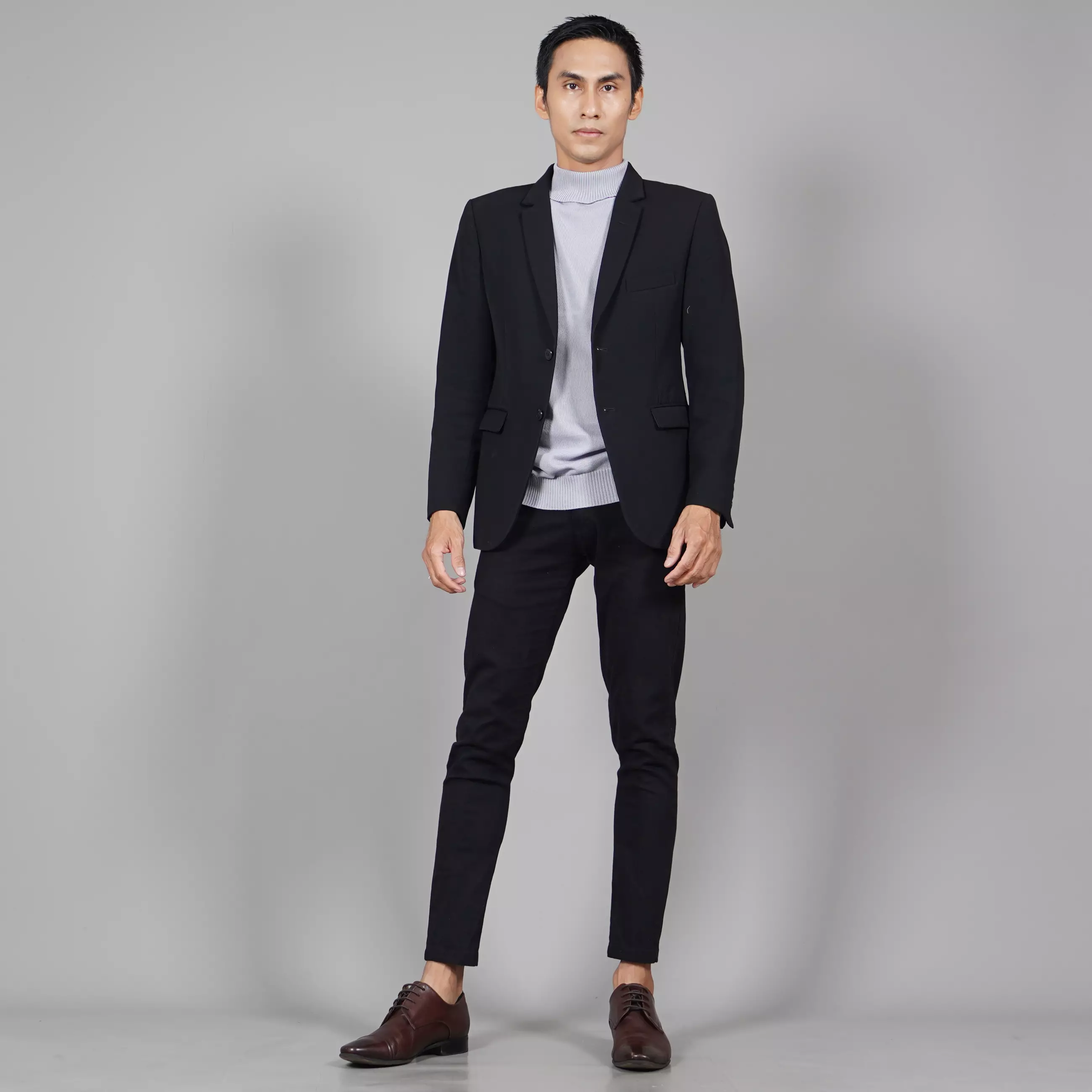 JEHOON Atasan Rajut Pria Knit Outer Turtle Neck Pria - ABU MUDA