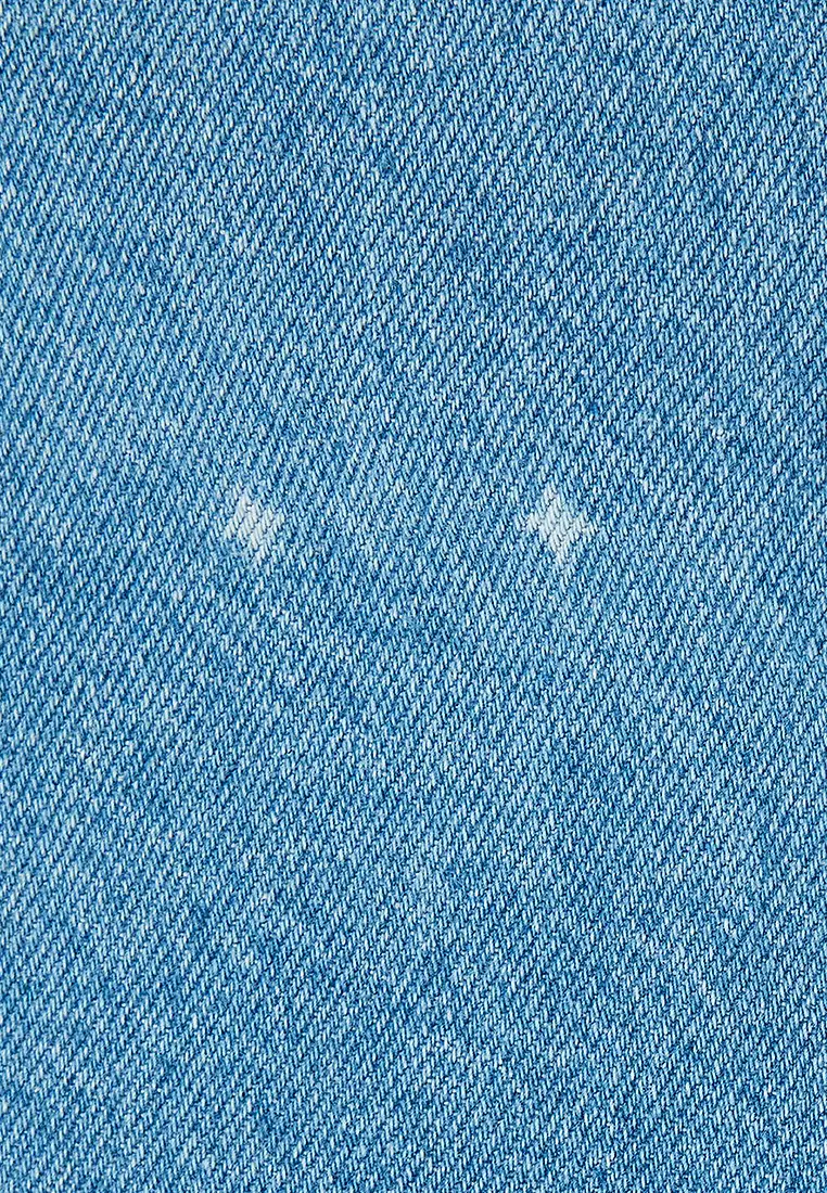 Midi Denim Skirt High Waist Slit Detail Bow Pattern Buttoned