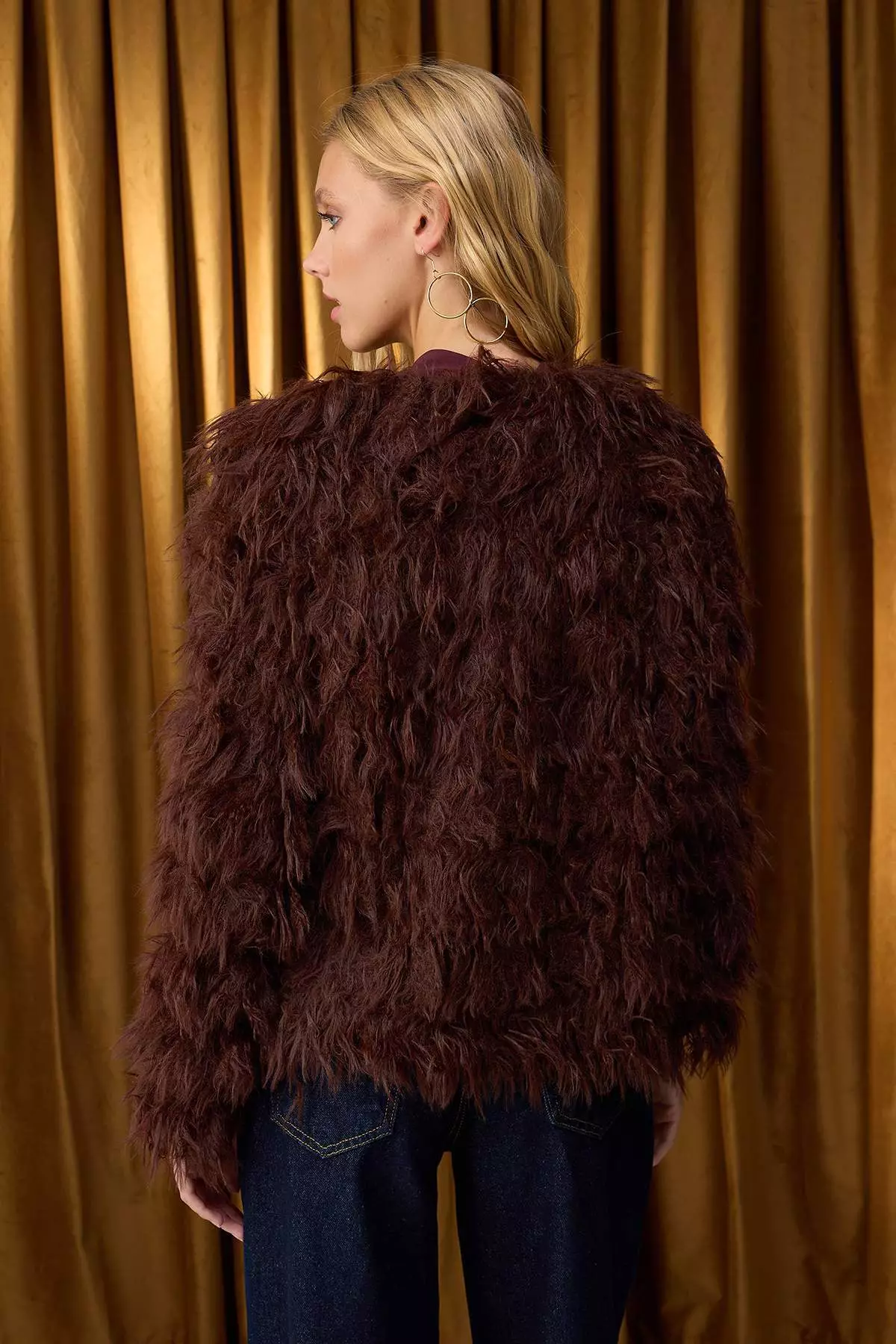 Brown Coat-Look Wide-Mould Tassel Detailed Soft Texture Knitwear Cardigan Twoaw26Hi00012