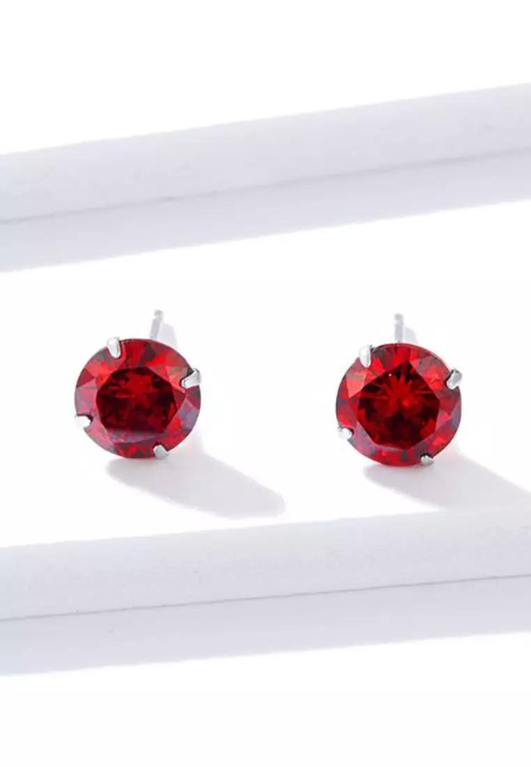 Scarlet Diamond Round Cut Four Prong Stud Earrings