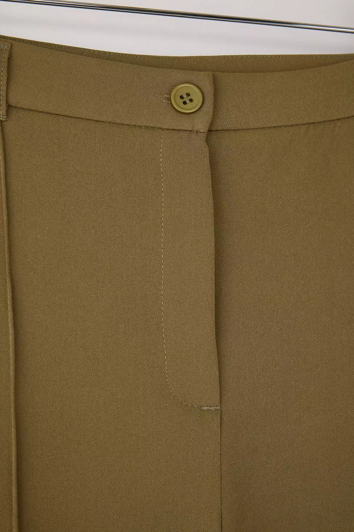 Khaki Straight/Straight Cut High Waist Ribbed Stitching Woven Pants Tbbss22Pl0301