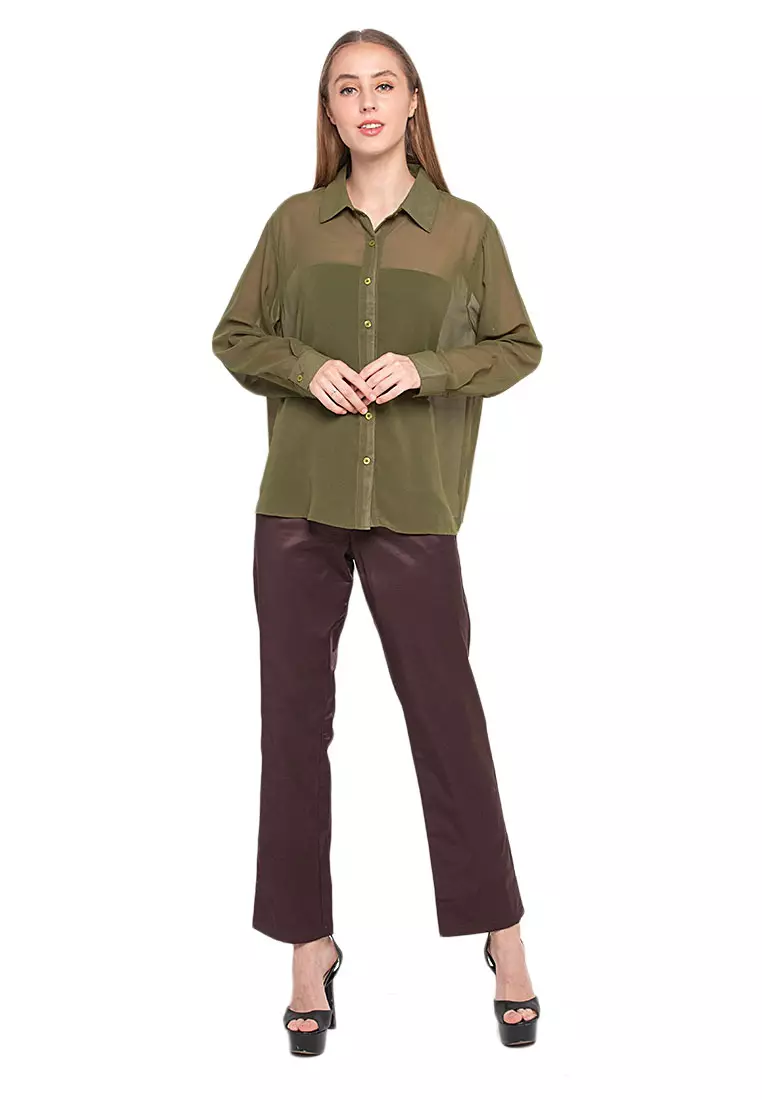 Jane Celana Kerja Trousers Motif Solid Bawahan Wanita Regular Fit - Coktu