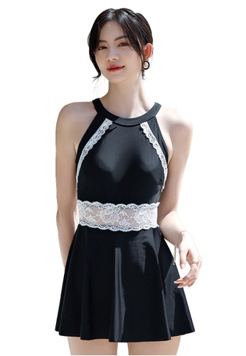 A-IN GIRLS black and white Elegant Lace Panel One Piece Swimsuit 6230EUS210B05AGS_1