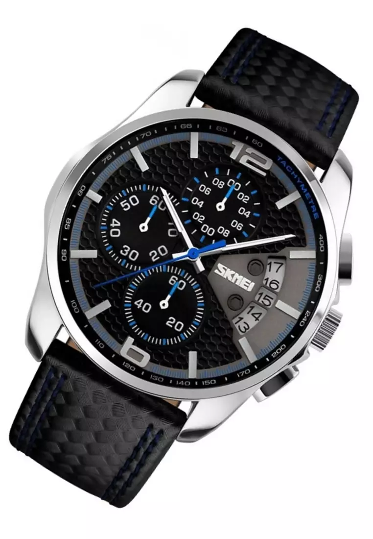 Jam Tangan Kasual Analog Pria Waterproof Strap Tali Material Leather QQ11 ORIGINAL