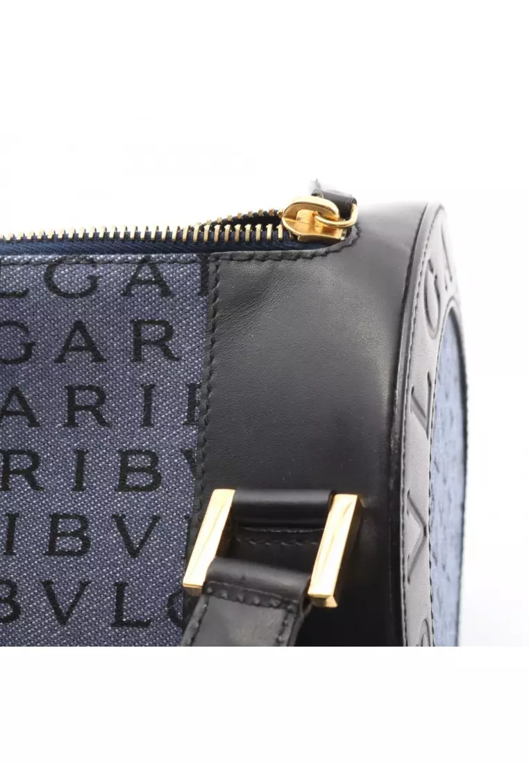 Pre-Loved Bvlgari B-ZERO1 B zero one logomania Shoulder bag canvas leather blue black