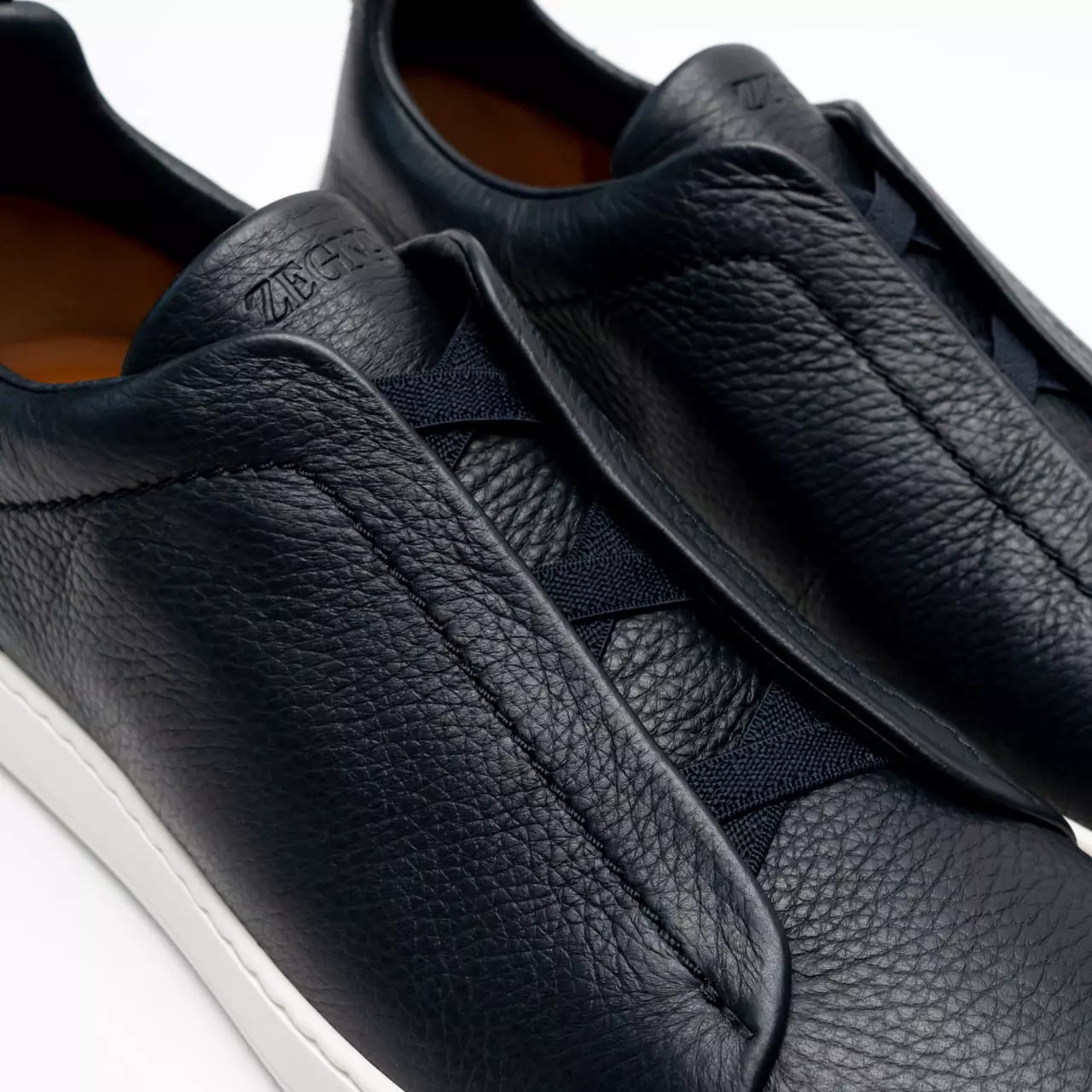 Triple Stitch Deerskin Sneakers Navy