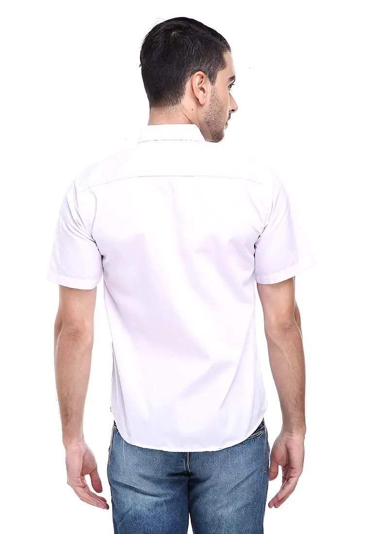 Dwan Casual Shirt Kemeja Polos Pria Lengan Pendek Kasual Formal Material Cotton ORIGINAL - White