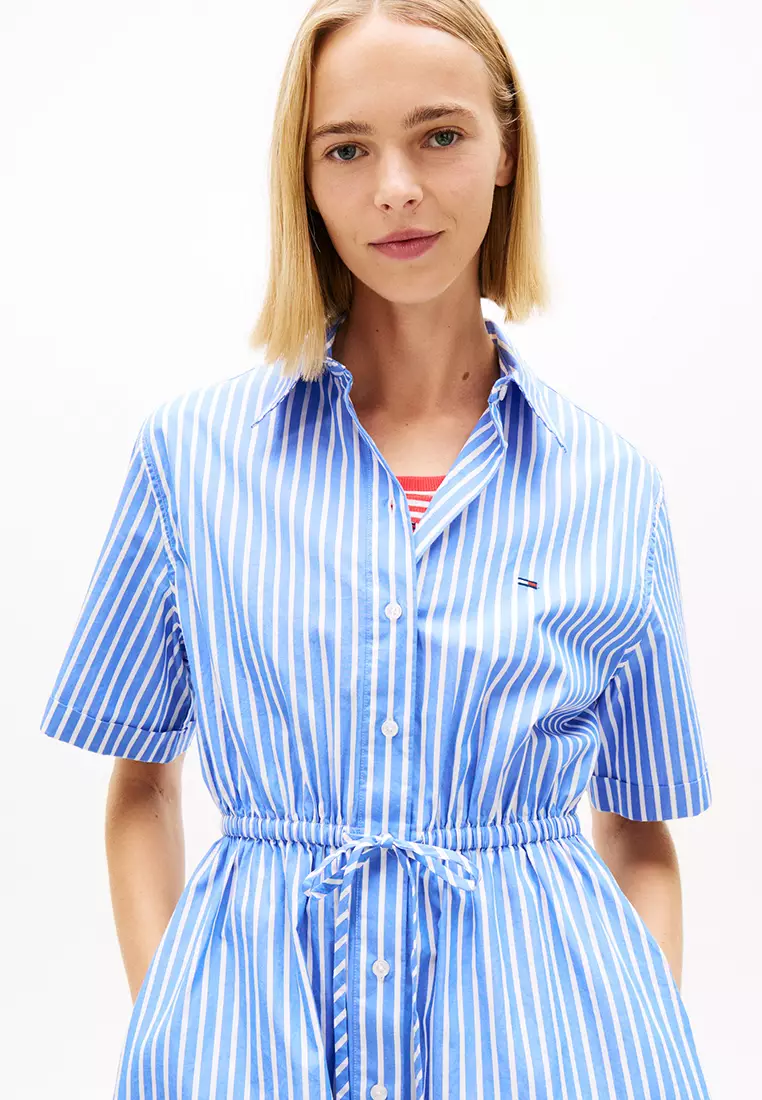 間條府綢迷你恤衫裙 - Tommy Jeans