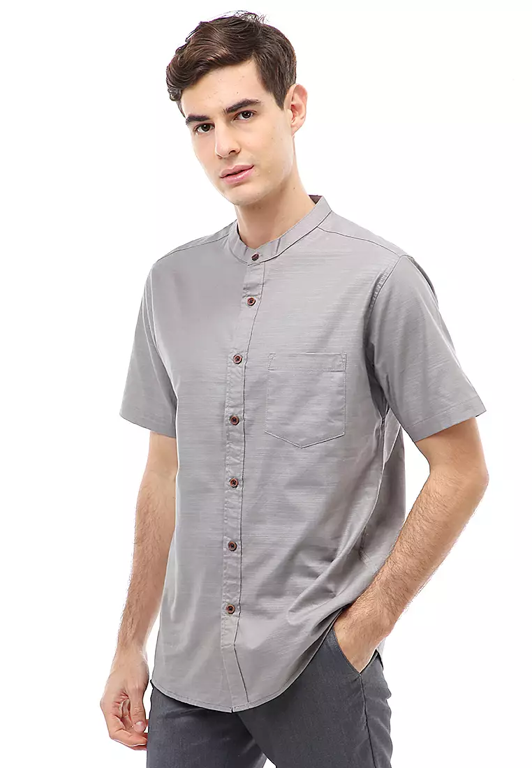 Dwan Atasan Kasual Kemeja Koko Pria Slim Fit Lengan Pendek Material Cotton ORIGINAL - Ash Gray