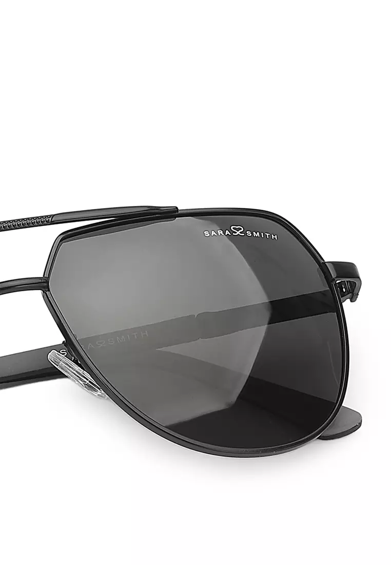 Unisex Stylish Polarized Aviator Sunglasses (Kacamata Hitam) - Hitam / Abu-Abu