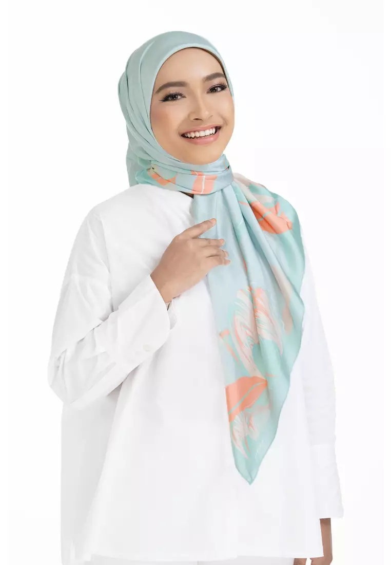 Buy Jovian Jovian Hijab | Pop Raya Printed Square Shawl Satin in Mint ...
