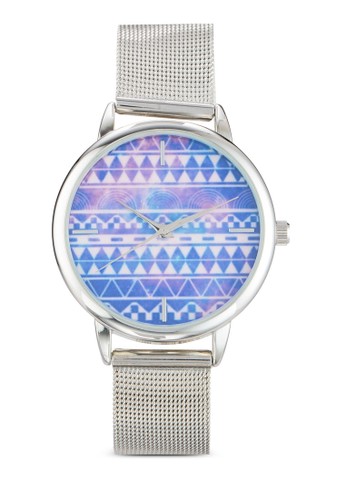 Round Face Printed Graphic Mesh Strap Watch