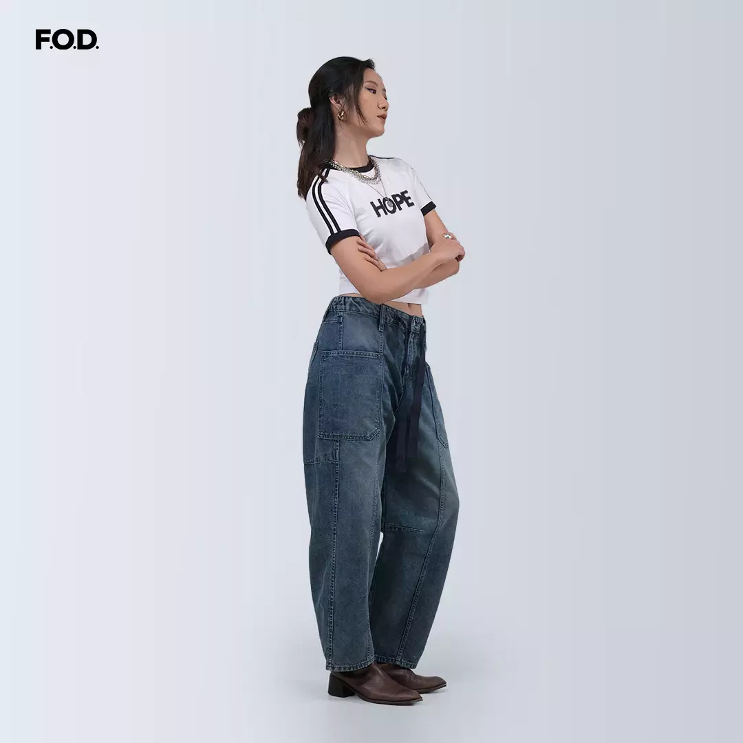 Celana Jeans Wanita Hazel Barrel Medium Blue