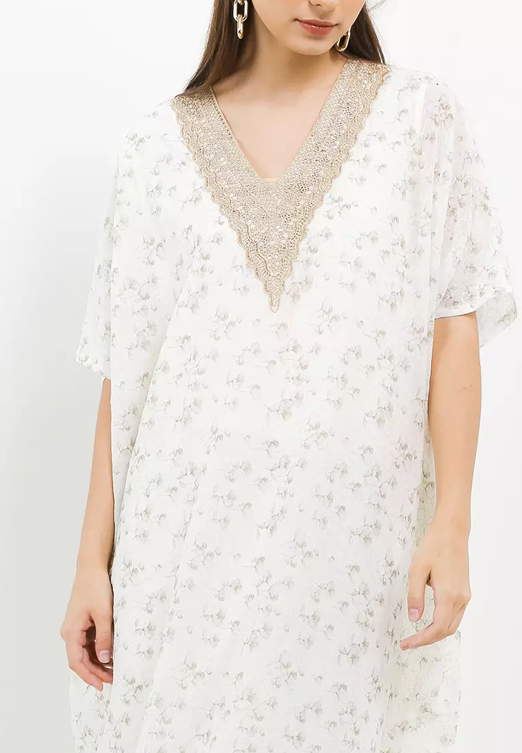 Gold Lace Met Emb Printed Chiffon Kaftan