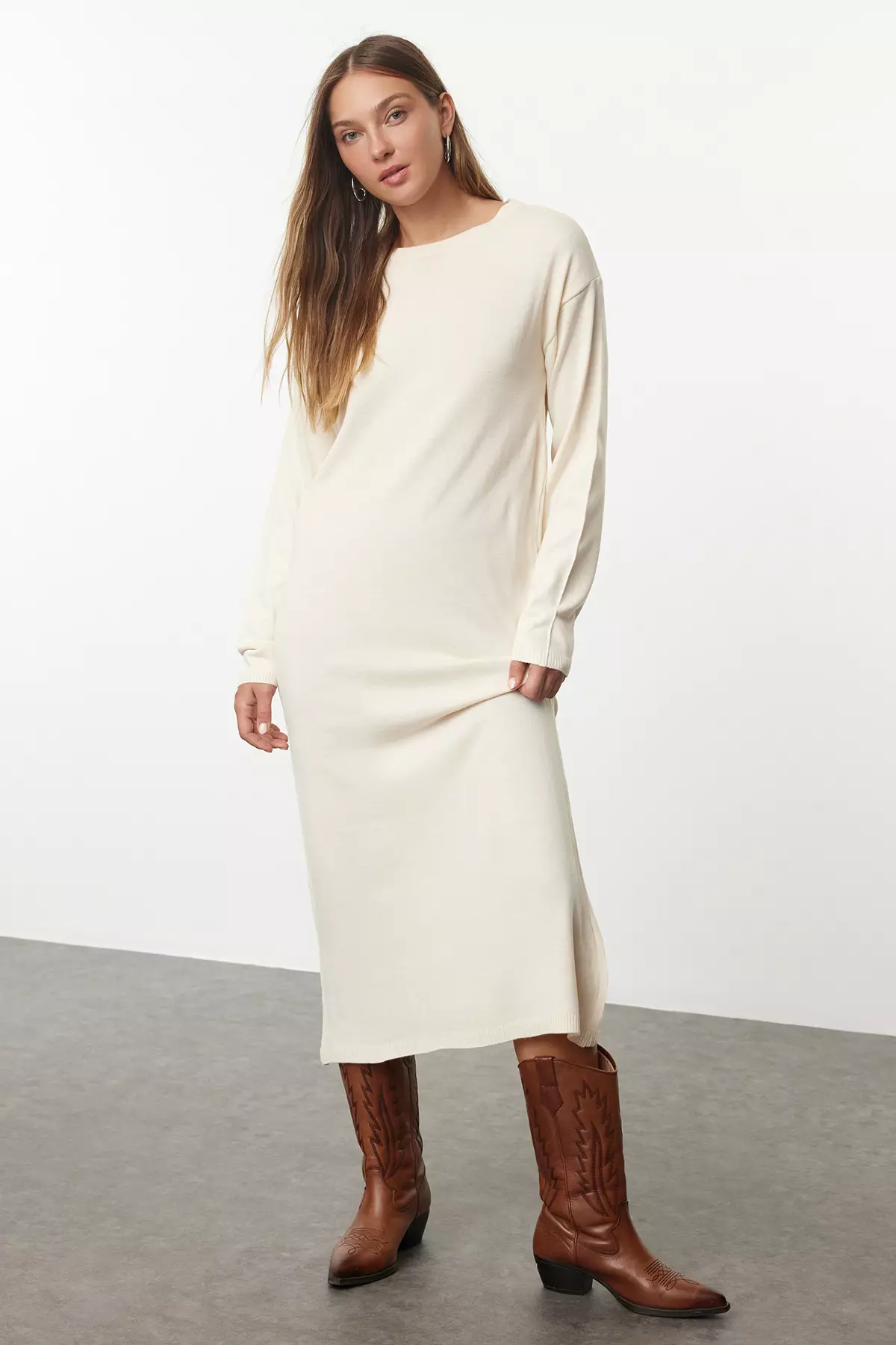 Maxi Ecru Knitwear Scarf Dress