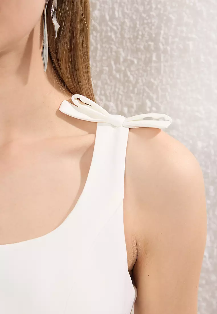 White A-Line Bow Mini Woven Dress TWOSS25EL00267