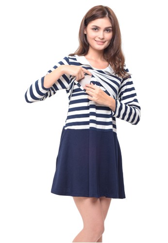 baju couple zalora Neck MOOIMOM Round Dress Nursing Sleeves MOOIMOM Jual Long