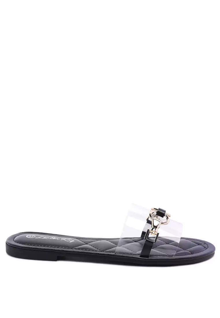 Discount on London Rag  shoes - SKU: Clear Buckled Quilted Slides In Black