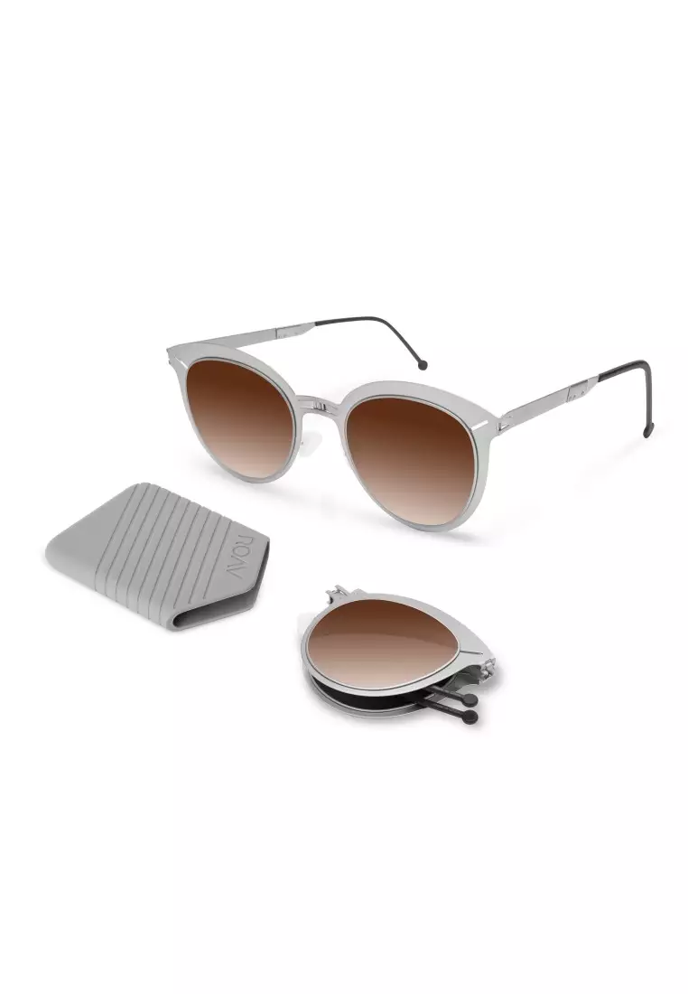 ROAV超輕極薄摺疊式太陽眼鏡 JANE 8106 Brush Silver / Brown Gradient  11.44
