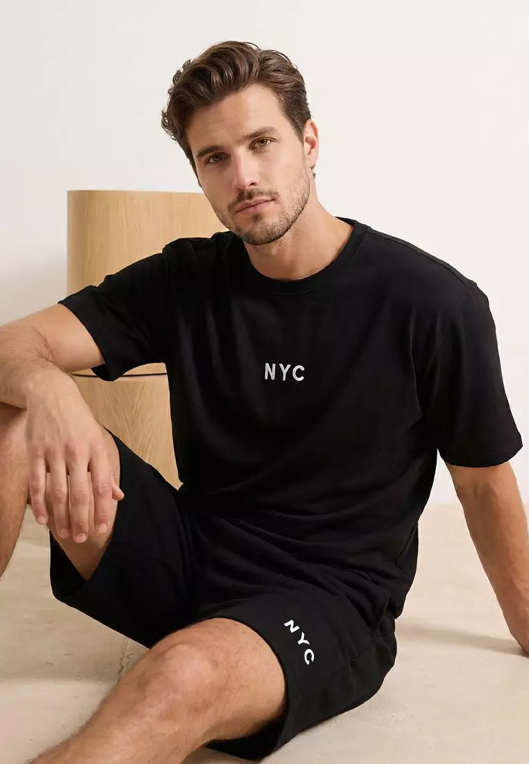 Black Loose Fit Embroidered 100% Cotton Knitted Tracksuit Set Tmnss26Em00005