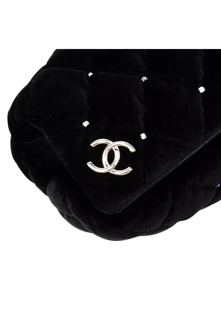 Pre-Loved Chanel Cc Quilted Velvet Crystal Wristlet Clutch