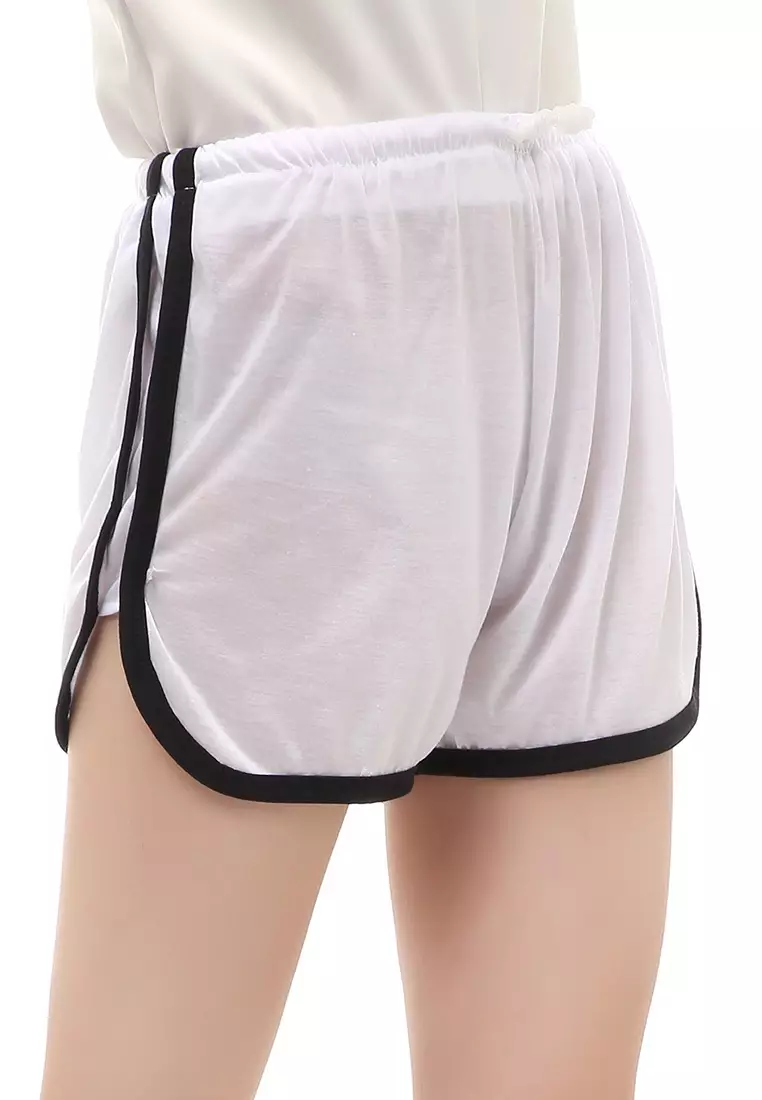 Jevera Hot Pants Detail List Motif Solid Fashion Wanita Relaxed Fit - Putih