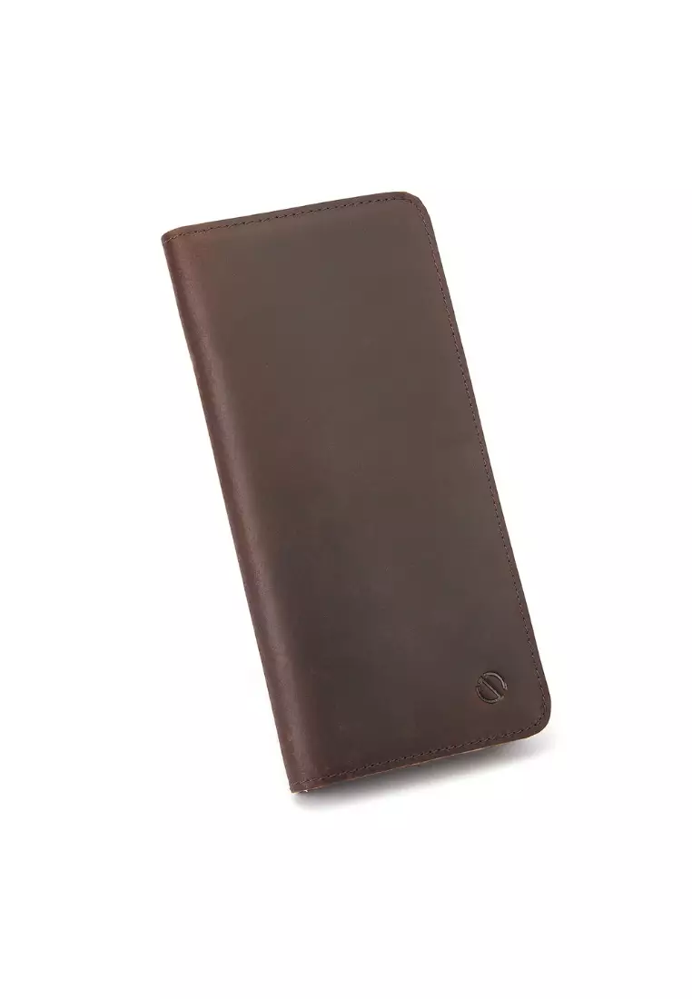 Premium Full Grain Crazy Horse Leather Vertical Long Bi-fold Wallet - JWD 50952