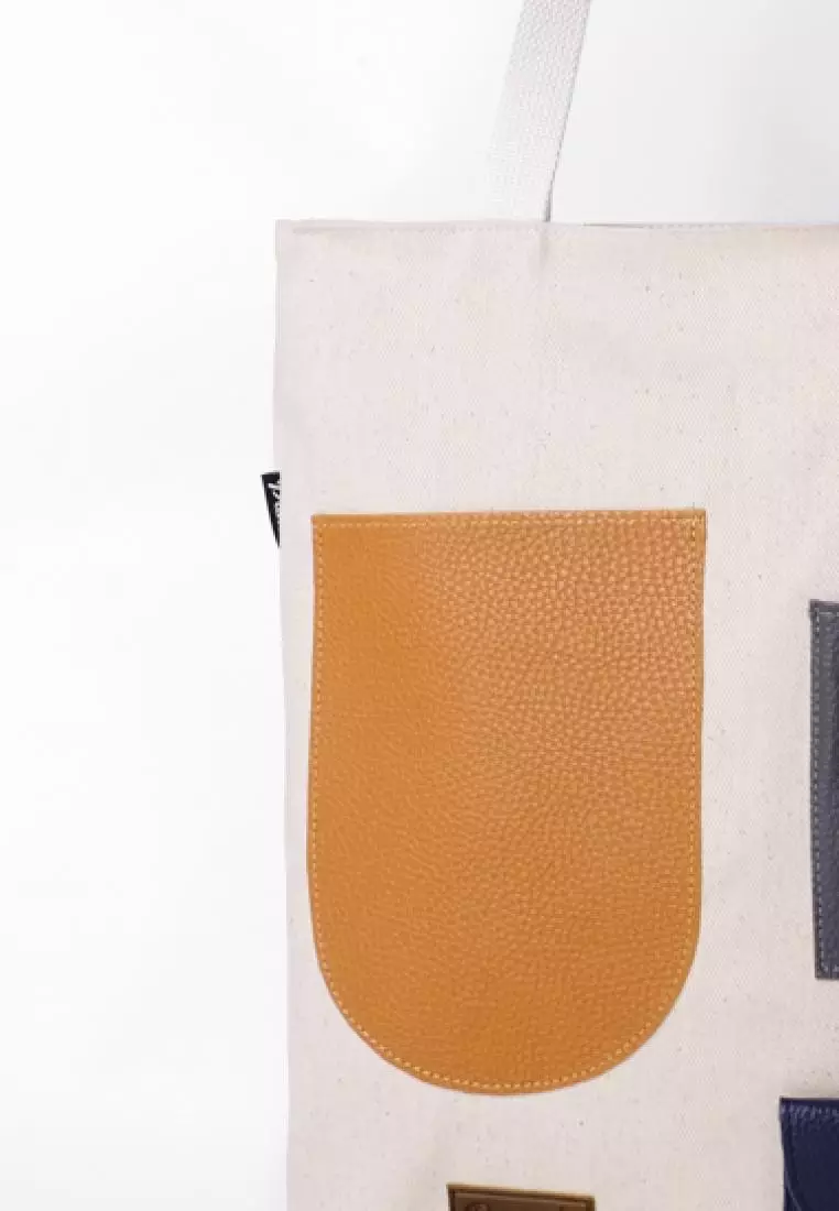 Tote Bag Tas Bahan Kanvas Penutup Resleting Litten Series - Brokenwhite