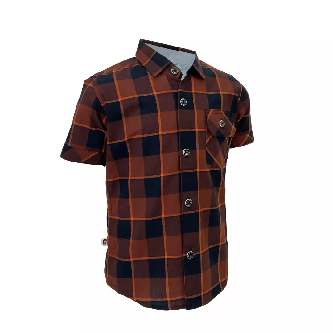 Pingu Kemeja Anak Laki Laki Kotak-Kotak Pendek Oren 92200732D