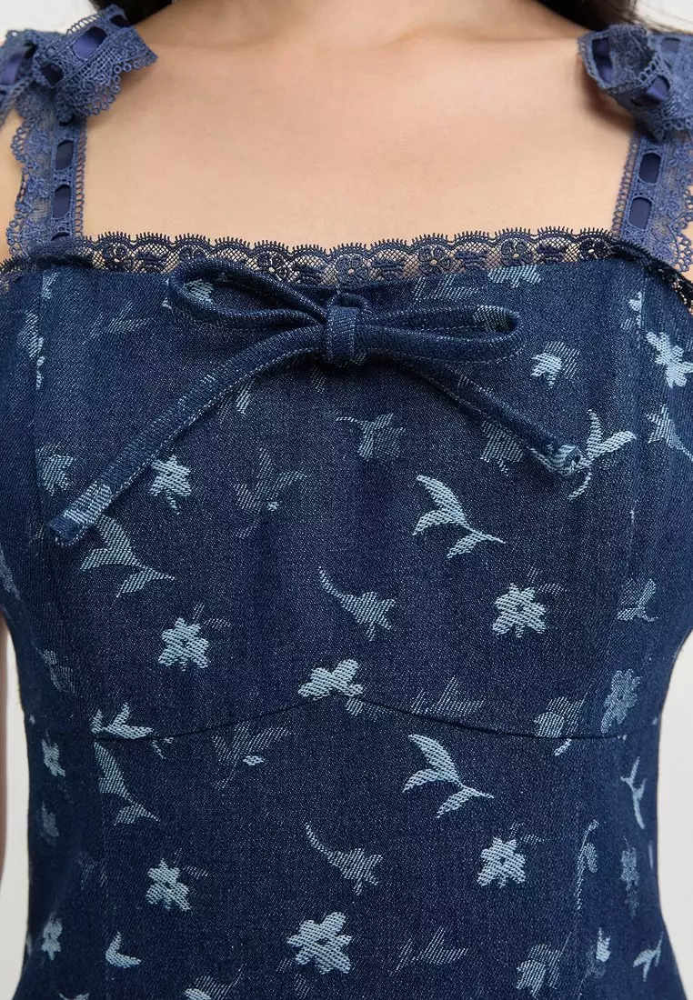 Bubble Hem Mini Dress - Blue