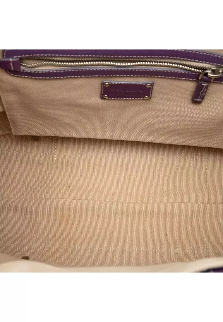 Pre-Loved Prada Studded Leather Trimmed Canvas Front Pocket Tote