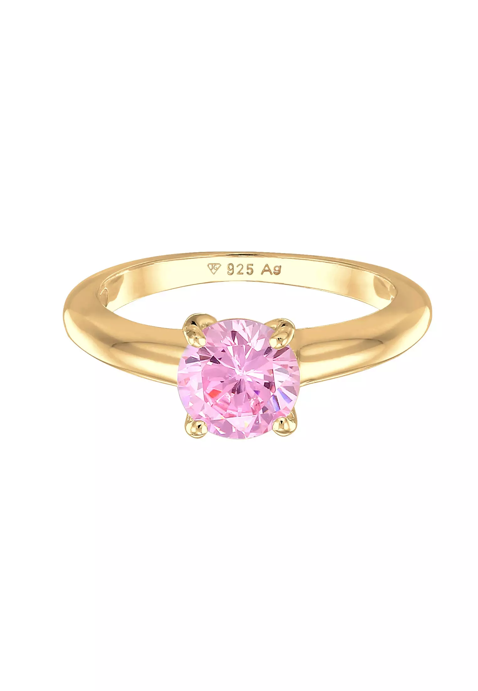 Ring Solitaire Classic Zirconia Crystal Pink Gold Plated