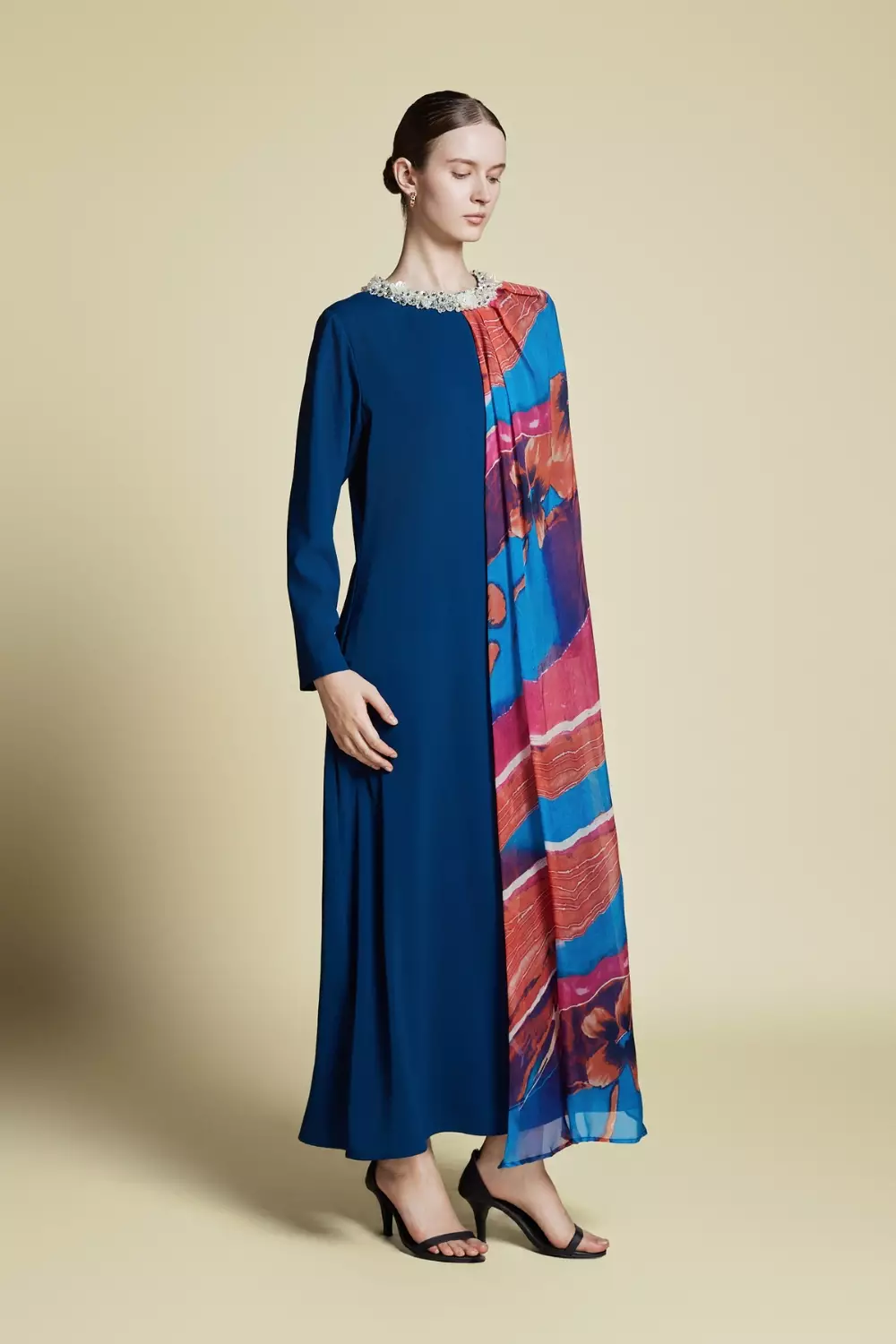 Demure Signature - Asymmetrical Side Cape Kaftan in Silk Dark Emrald - Dress