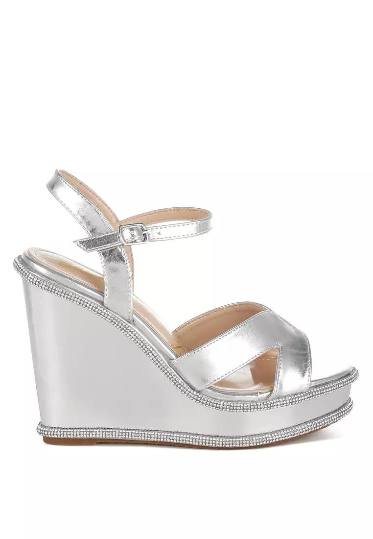 Discount on London Rag  shoes - SKU: Rhinestones Embellished Wedge Sandals In Silver