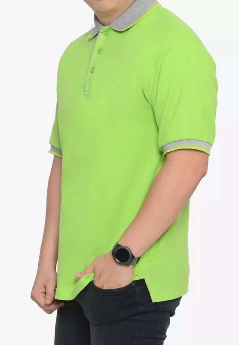 Andre Michel Kaos Polo Shirt Lengan Pendek Kerah Abu Hijau Stabilo 933-54