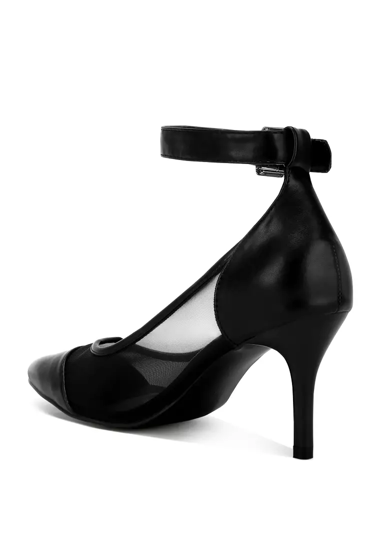 Black Pointy Toe Ankle Strap Pumps